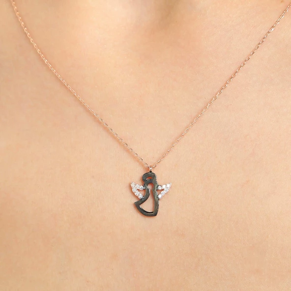 Melek Modeli 925 Ayar Gümüş Kolye, Beyaz - Beyaz Taş ürün görseli