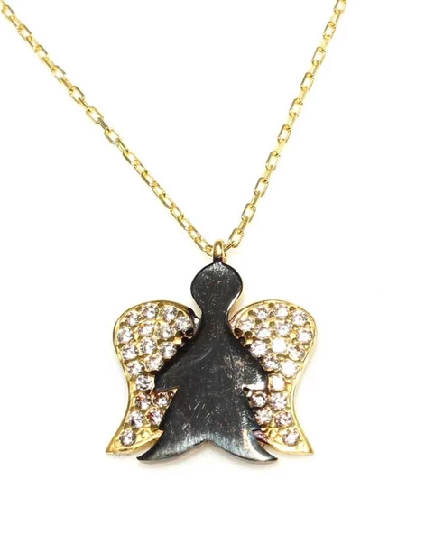 925 Ayar Gümüş Melekli Kolye, Beyaz Taş - Resim 5