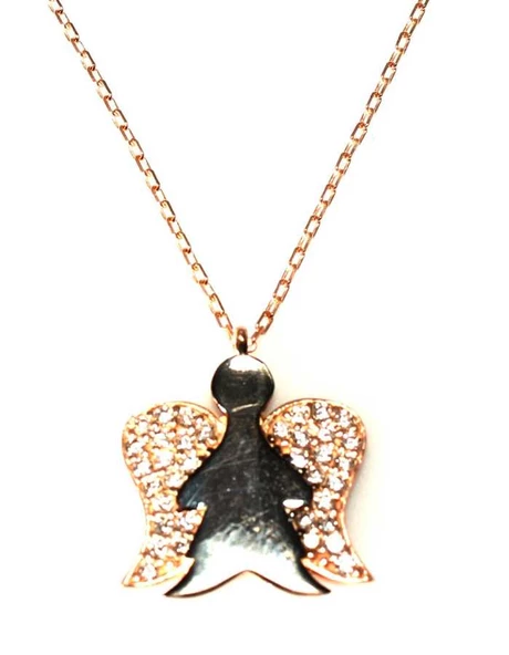 925 Ayar Gümüş Melekli Kolye, Beyaz Taş - Resim 3