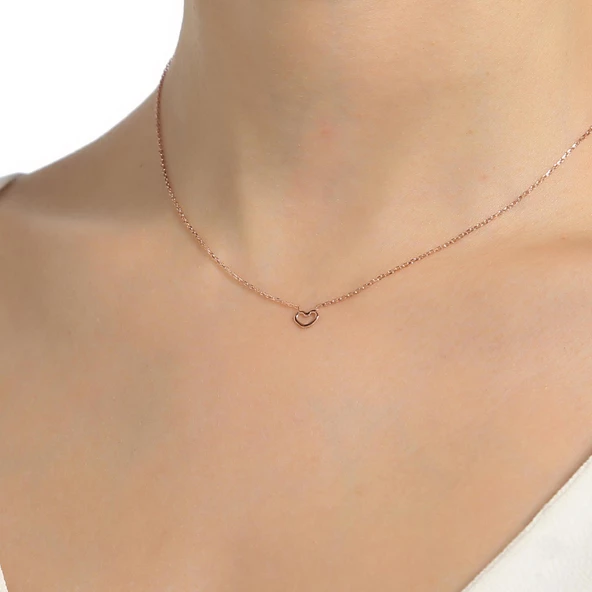 925 Ayar Gümüş İçi Boş Kalp Kolye - Resim 6