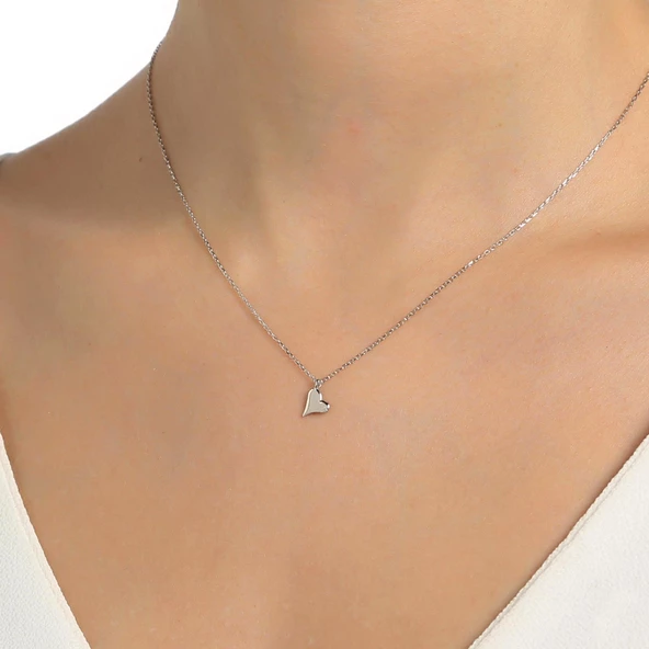 925 Ayar Gümüş Minik Kalp Kolye, Beyaz ürün görseli