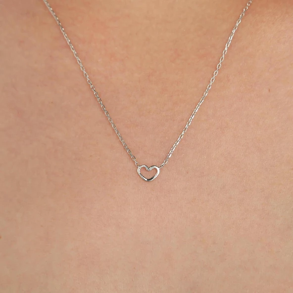 925 Ayar Gümüş İçi Boş Kalp Kolye ürün görseli 1