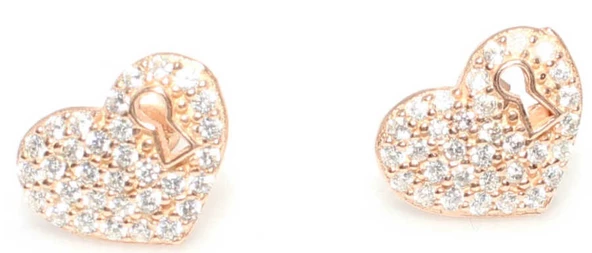 925 Ayar Gümüş Kalp Anahtar Deliği Modeli Küpe, Beyaz - Resim 4