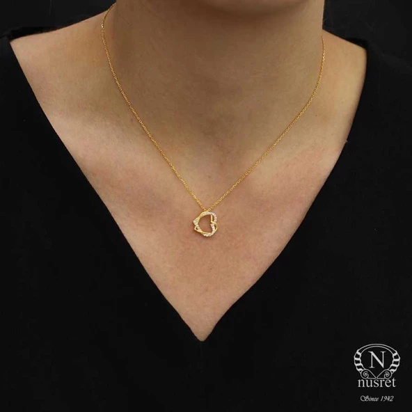 925 Ayar Gümüş İç içe Kalp Kolye, Beyaz - Beyaz Taş - Resim 2