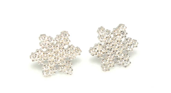 925 Ayar Gümüş Kar Tanesi Küpe, Beyaz - Beyaz Taş - Resim 2