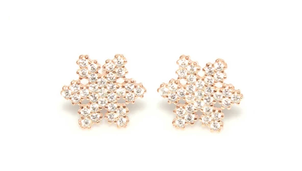 925 Ayar Gümüş Kar Tanesi Küpe, Beyaz - Beyaz Taş - Resim 3