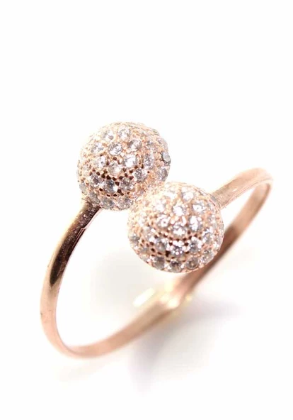 925 Ayar Gümüş Yarım Toplu Yüzük, Pembe - Beyaz Taş ürün görseli