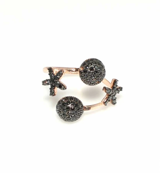 925 Ayar Gümüş Yarım Yuvarlak ve Yıldız Yüzük, Pembe - Resim 2