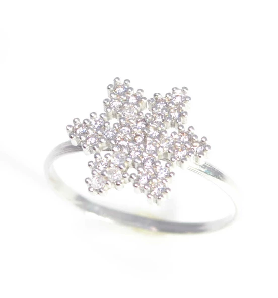 925 Ayar Gümüş Kar Tanesi Yüzük Beyaz - Beyaz Taş - Resim 3