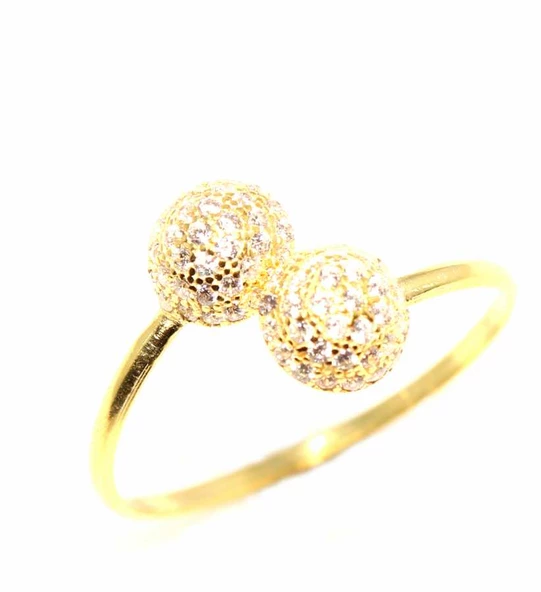 925 Ayar Gümüş Yarım Toplu Yüzük, Sarı - Beyaz Taş ürün görseli