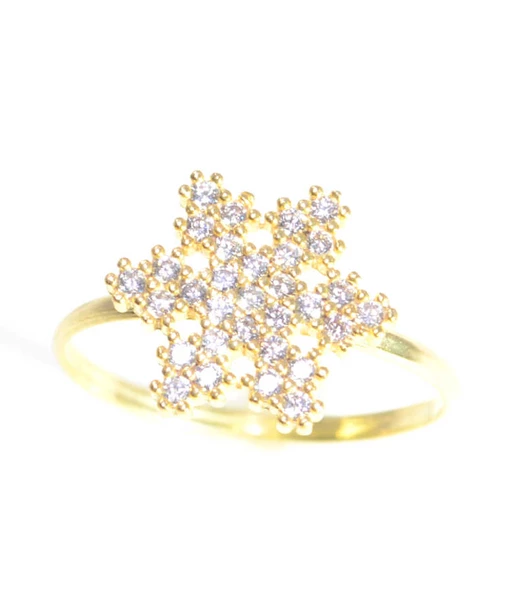 925 Ayar Gümüş Kar Tanesi Yüzük Beyaz - Beyaz Taş - Resim 4