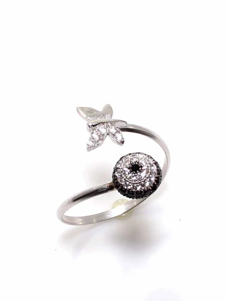 925 Ayar Gümüş Yusufçuk ve Yarım Toplu Yüzük, Beyaz ürün görseli 1