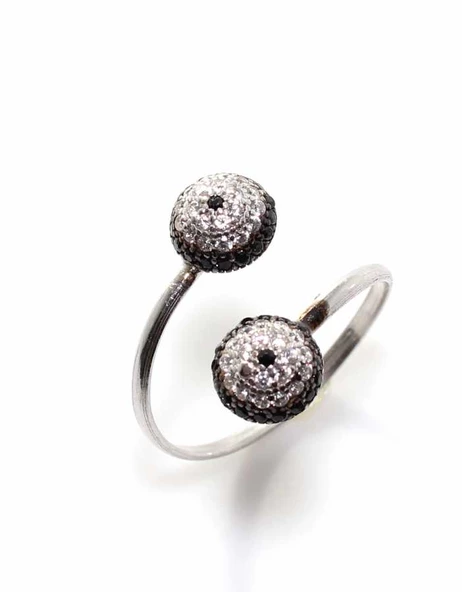 925 Ayar Gümüş Yarım Toplu Yüzük, Beyaz ürün görseli