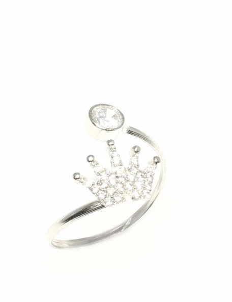 925 Ayar Gümüş Tektaş ve Taç Yüzük, Beyaz - Beyaz Taş - Resim 2