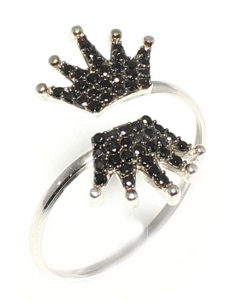 925 Ayar Gümüş 2'li Taç Yüzük, Beyaz - Siyah Taş ürün görseli