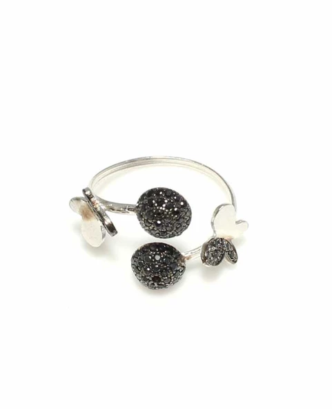 925 Ayar Gümüş Yarım Yuvarlak ve Kelebek Yüzük, Beyaz - Resim 2