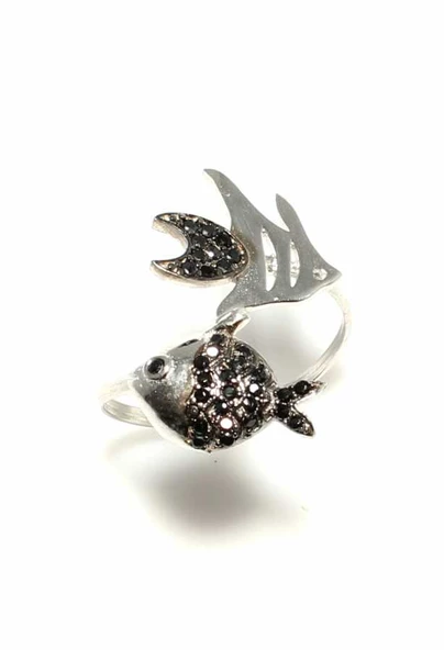 925 Ayar Gümüş Yüzen Balıklar Yüzük, Beyaz ürün görseli 1