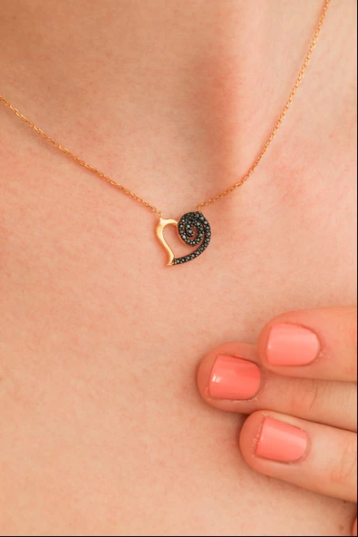 925 Ayar Gümüş Kalpli, Lava Kolye - Resim 3