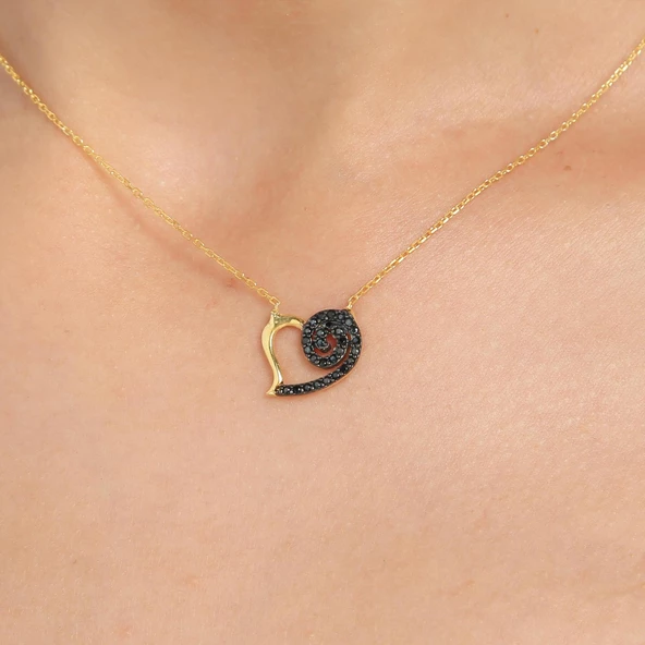 925 Ayar Gümüş Kalpli, Lava Kolye - Resim 6