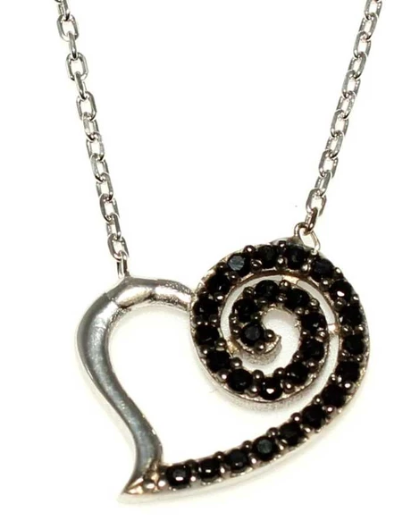 925 Ayar Gümüş Kalpli, Lava Kolye - Resim 2