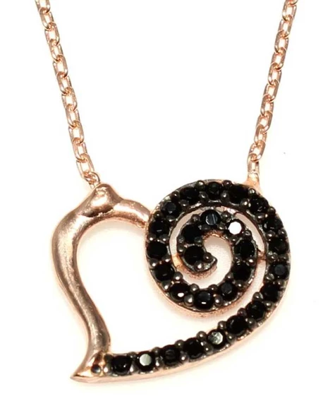 925 Ayar Gümüş Kalpli, Lava Kolye - Resim 4