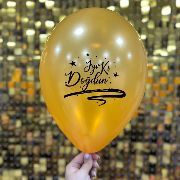 12" İyi Ki Doğdun Baskılı Balon Gold 1+1 - 100 Adet