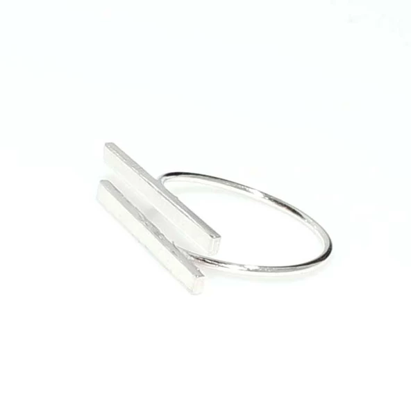 925 Ayar Gümüş Çift Çubuk Yüzük, Beyaz - Resim 3