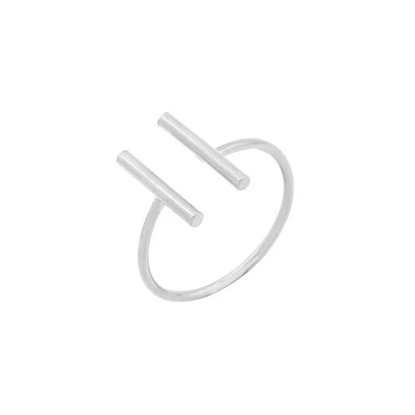925 Ayar Gümüş Çubuk Ayarlanabilir Yüzük, Beyaz ürün görseli 1