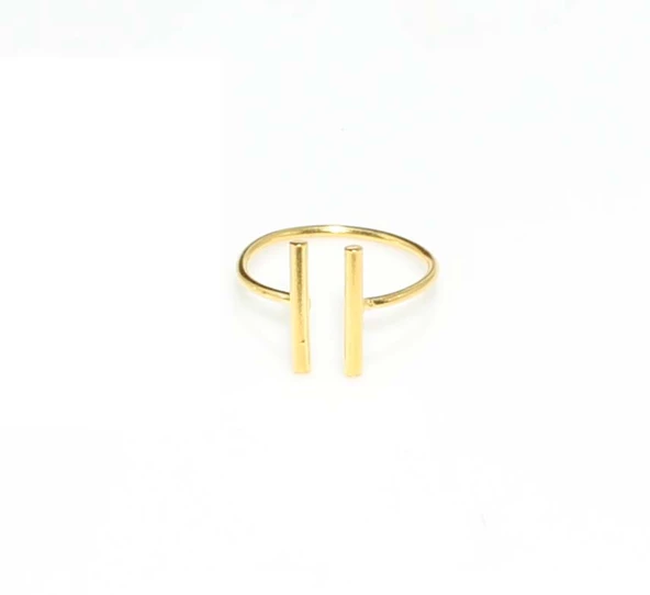 925 Ayar Gümüş Çubuk Ayarlanabilir Yüzük, Sarı - Resim 5