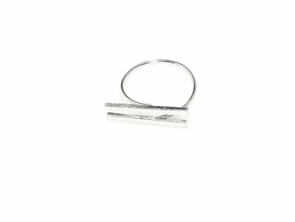 925 Ayar Gümüş Çift Çubuk Yüzük, Beyaz - Resim 4