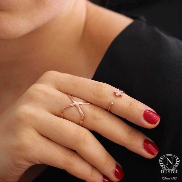 925 Ayar Gümüş Minik Yıldız Taşlı Yüzük, Pembe - Resim 7