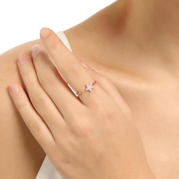 925 Ayar Gümüş Minik Yıldız Taşlı Yüzük, Pembe - Resim 9