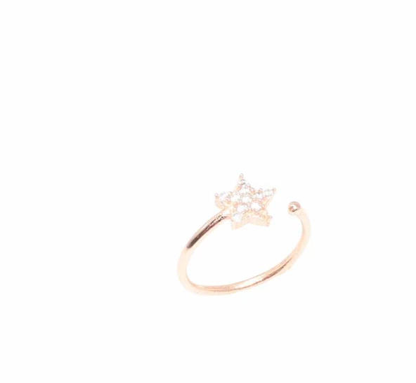 925 Ayar Gümüş Minik Yıldız Taşlı Yüzük, Pembe - Resim 3