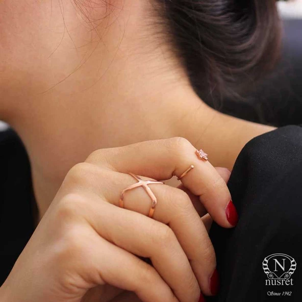 925 Ayar Gümüş Minik Yıldız Taşlı Yüzük, Pembe - Resim 6