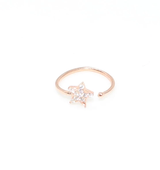 925 Ayar Gümüş Minik Yıldız Taşlı Yüzük, Pembe - Resim 2