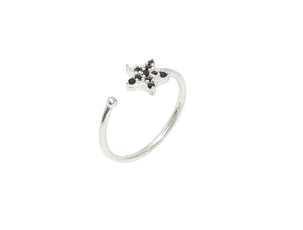 925 Ayar Gümüş Minik Yıldız Taşlı Yüzük, Beyaz - Siyah Taş - Resim 6