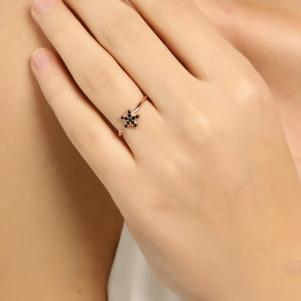 925 Ayar Gümüş Minik Yıldız Taşlı Yüzük, Pembe - Siyah Taş ürün görseli