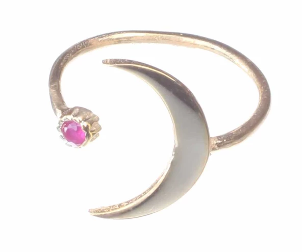 925 Ayar Gümüş Taşlı Ay Modeli Yüzük, Sarı - Resim 2