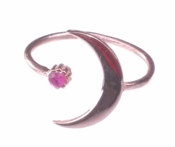 925 Ayar Gümüş Taşlı Ay Modeli Yüzük, Pembe ürün görseli 1