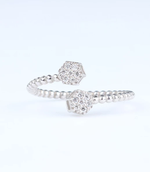 925 Ayar Gümüş Altıgen Çapraz Toplu Tasarım Yüzük - Resim 3