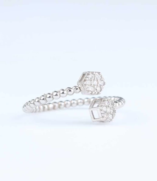 925 Ayar Gümüş Altıgen Çapraz Toplu Tasarım Yüzük - Resim 4