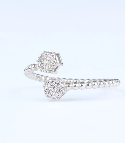 925 Ayar Gümüş Altıgen Çapraz Toplu Tasarım Yüzük - Resim 2