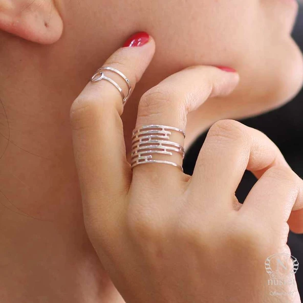 925 Ayar Gümüş Labirent Yüzük, Beyaz ürün görseli