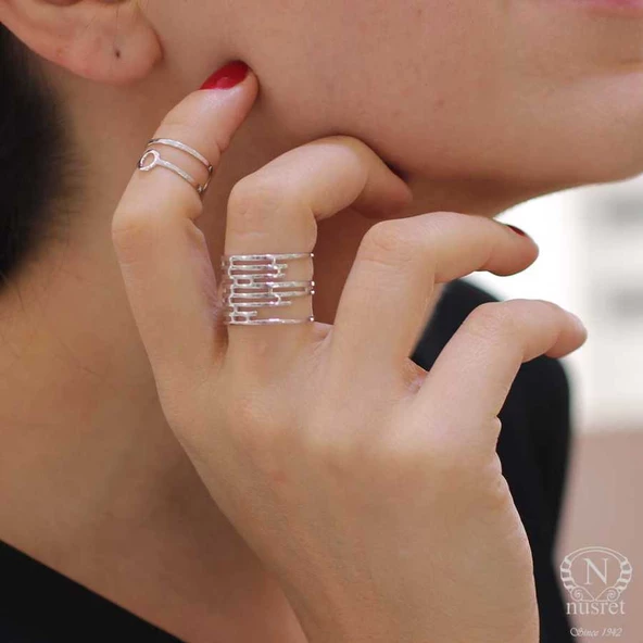 925 Ayar Gümüş Labirent Yüzük, Beyaz - Resim 5