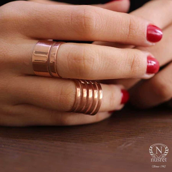 925 Ayar Gümüş İnce Şerit Yüzük, Pembe - Resim 4