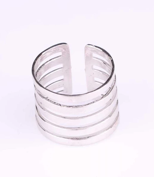 925 Ayar Gümüş İnce Şerit Yüzük, Beyaz - Resim 2