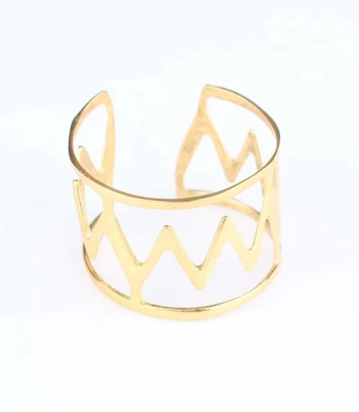 925 Ayar Gümüş Şerit Yüzük, Sarı - Resim 3