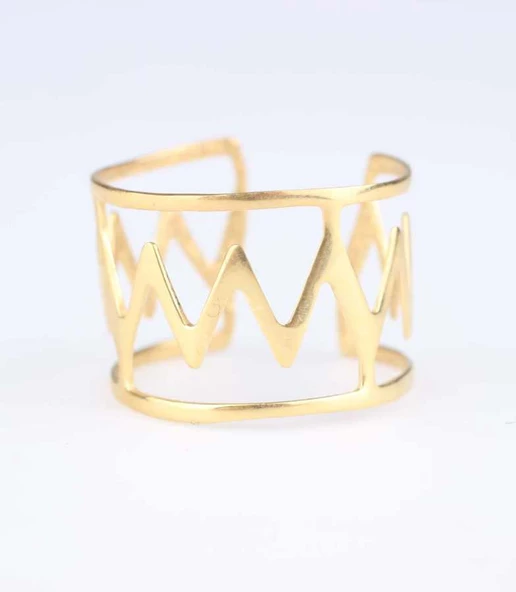 925 Ayar Gümüş Şerit Yüzük, Sarı - Resim 4