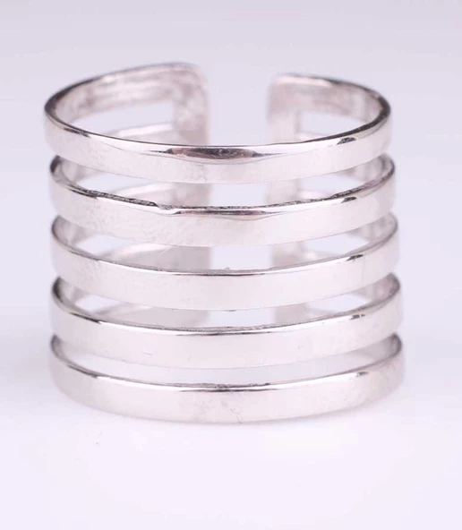 925 Ayar Gümüş İnce Şerit Yüzük, Beyaz - Resim 3