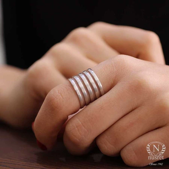 925 Ayar Gümüş İnce Şerit Yüzük, Beyaz - Resim 5